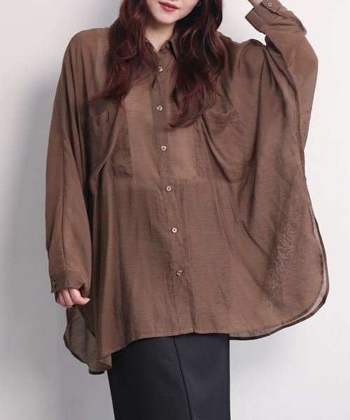 aimoha（アイモハ）の「シアードルマンシャツ (SS)（シャツ/ブラウス・レディース・ブラック/グレイッシュベージュ/オフホワイト/ブラウン・FREE）」の4枚目の写真