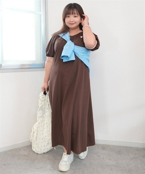 SMILE LAND(スマイルランド)の「【Yukiさんコラボ】ハート刺しゅうカノコロングワンピース<大きいサイズ有>(ワンピース・レディース・ブラック/ブラウン・5L/4L/3L/LL/L/M)」の11枚目の写真