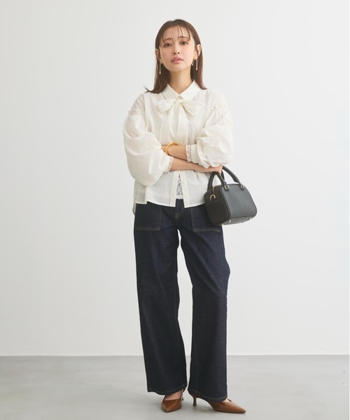 COHINA(コヒナ)の「ストレッチレースボートネックトップス 【低身長・小柄女性】(Tシャツ/カットソー・レディース・ブラック/ホワイト・ONE SIZE)」の9枚目の写真