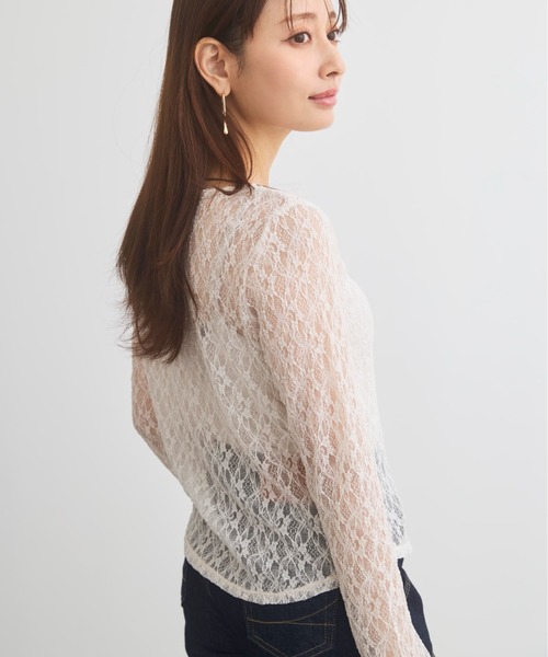 COHINA(コヒナ)の「ストレッチレースボートネックトップス 【低身長・小柄女性】(Tシャツ/カットソー・レディース・ブラック/ホワイト・ONE SIZE)」の5枚目の写真
