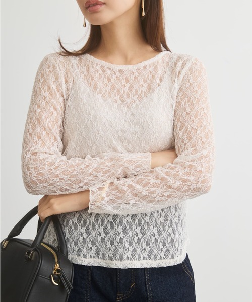COHINA(コヒナ)の「ストレッチレースボートネックトップス 【低身長・小柄女性】(Tシャツ/カットソー・レディース・ブラック/ホワイト・ONE SIZE)」の3枚目の写真
