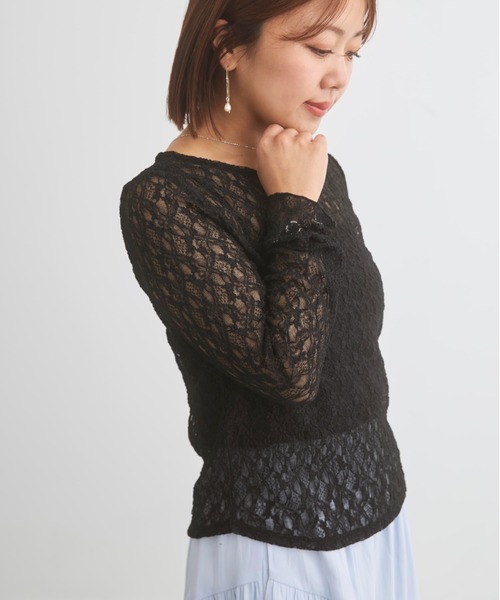 COHINA(コヒナ)の「ストレッチレースボートネックトップス 【低身長・小柄女性】(Tシャツ/カットソー・レディース・ブラック/ホワイト・ONE SIZE)」の22枚目の写真