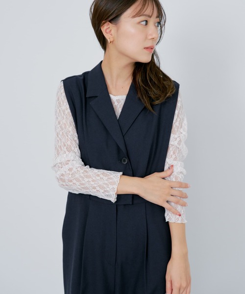 COHINA(コヒナ)の「ストレッチレースボートネックトップス 【低身長・小柄女性】(Tシャツ/カットソー・レディース・ブラック/ホワイト・ONE SIZE)」の11枚目の写真