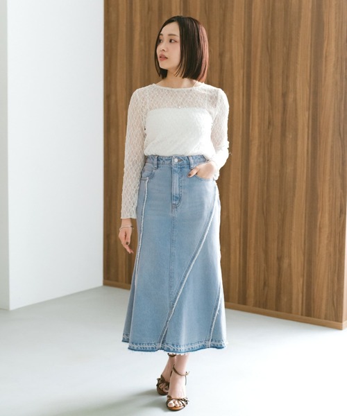 COHINA(コヒナ)の「ストレッチレースボートネックトップス 【低身長・小柄女性】(Tシャツ/カットソー・レディース・ブラック/ホワイト・ONE SIZE)」の15枚目の写真