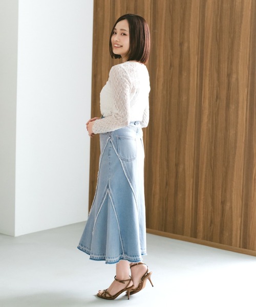 COHINA(コヒナ)の「ストレッチレースボートネックトップス 【低身長・小柄女性】(Tシャツ/カットソー・レディース・ブラック/ホワイト・ONE SIZE)」の16枚目の写真