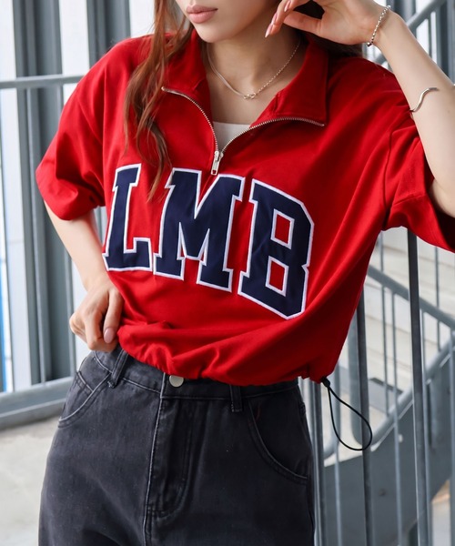 SpRay(スプレイ)の「【2WAY/トレンドストリート】ロゴ貼付ハーフZIPトップス(Tシャツ/カットソー・レディース・レッド/グリーン/オートミール/ネイビー/チャコールグレー・FREE)」の5枚目の写真