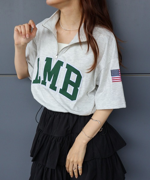 SpRay(スプレイ)の「【2WAY/トレンドストリート】ロゴ貼付ハーフZIPトップス(Tシャツ/カットソー・レディース・レッド/グリーン/オートミール/ネイビー/チャコールグレー・FREE)」の10枚目の写真