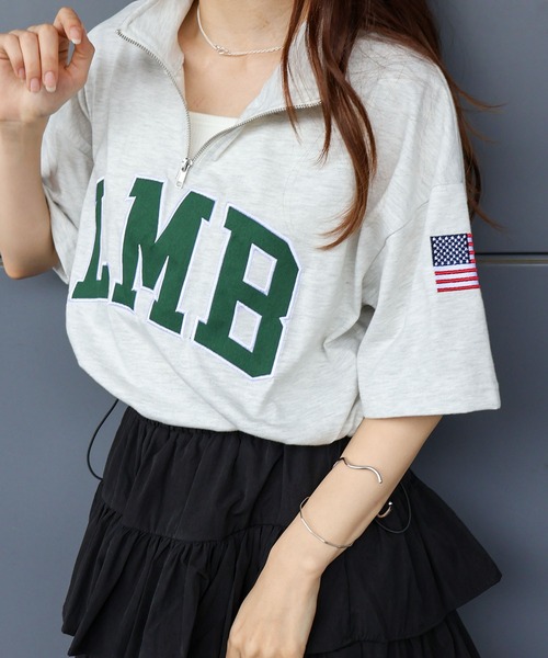 SpRay(スプレイ)の「【2WAY/トレンドストリート】ロゴ貼付ハーフZIPトップス(Tシャツ/カットソー・レディース・レッド/グリーン/オートミール/ネイビー/チャコールグレー・FREE)」の8枚目の写真