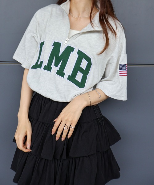 SpRay(スプレイ)の「【2WAY/トレンドストリート】ロゴ貼付ハーフZIPトップス(Tシャツ/カットソー・レディース・レッド/グリーン/オートミール/ネイビー/チャコールグレー・FREE)」の7枚目の写真