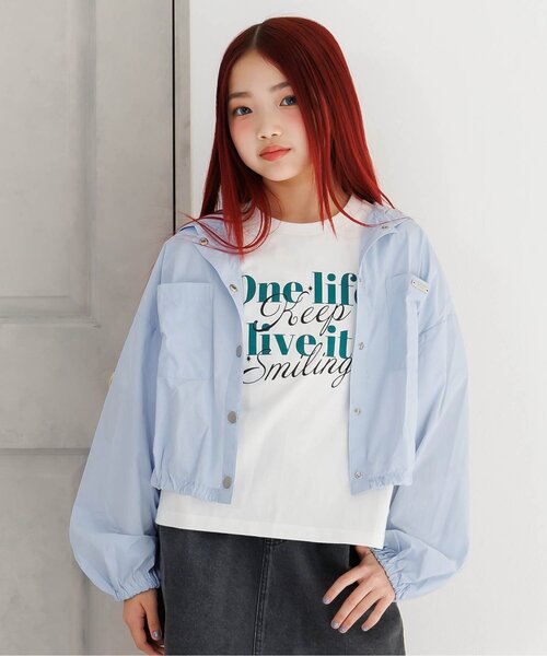 algy(アルジー)の「【UV/接触冷感/撥水】シアーパーカー(ナイロンジャケット・キッズ・サックスブルー/オフホワイト・130/140/150/160)」の1枚目の写真