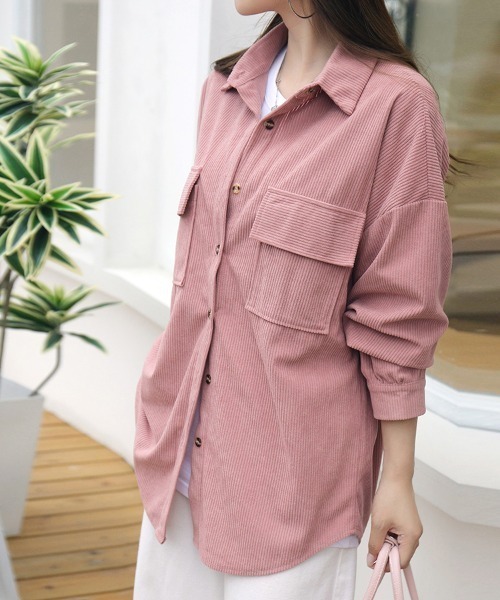 Beststore(ベストストア)の「「着回し力抜群 大人のこなれ感漂う」 コーデュロイ シャツジャケット 長袖 オーバーサイズ ビッグシルエット(シャツ/ブラウス・レディース・ブラウン/アイボリー/ピンク/ベージュ・FREE)」の21枚目の写真