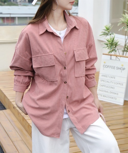 Beststore(ベストストア)の「「着回し力抜群 大人のこなれ感漂う」 コーデュロイ シャツジャケット 長袖 オーバーサイズ ビッグシルエット(シャツ/ブラウス・レディース・ブラウン/アイボリー/ピンク/ベージュ・FREE)」の22枚目の写真