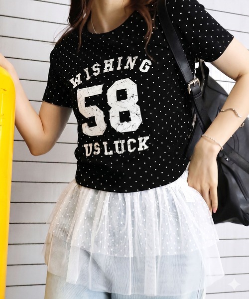 SpRay(スプレイ)の「ドットナンバリングショートスリーブTシャツ(Tシャツ/カットソー・レディース・ブラック/グレー/オフホワイト・FREE)」の2枚目の写真