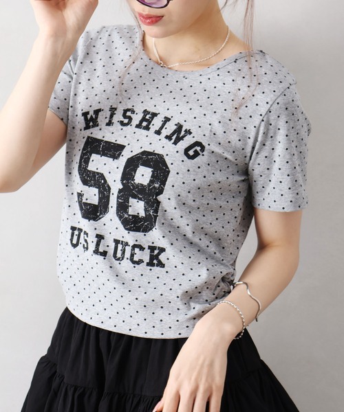 SpRay(スプレイ)の「ドットナンバリングショートスリーブTシャツ(Tシャツ/カットソー・レディース・ブラック/グレー/オフホワイト・FREE)」の9枚目の写真