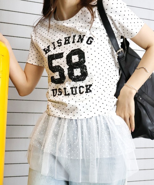 SpRay(スプレイ)の「ドットナンバリングショートスリーブTシャツ(Tシャツ/カットソー・レディース・ブラック/グレー/オフホワイト・FREE)」の5枚目の写真