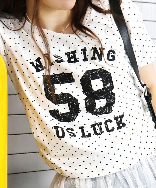 SpRay(スプレイ)の「ドットナンバリングショートスリーブTシャツ(Tシャツ/カットソー・レディース・ブラック/グレー/オフホワイト・FREE)」の4枚目の写真