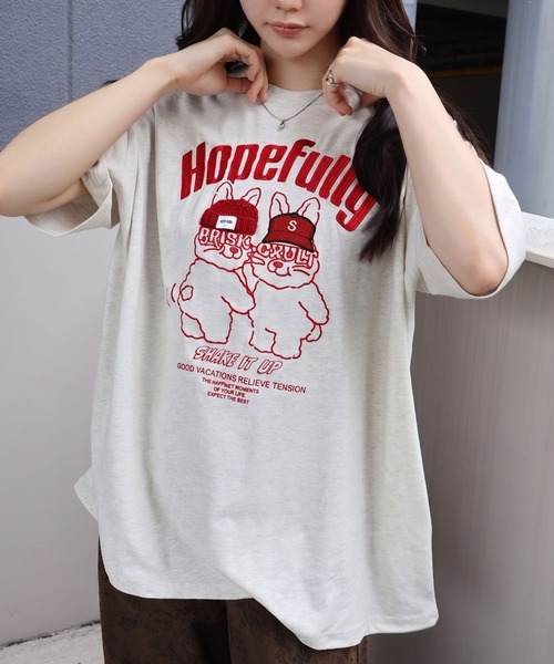 SpRay（スプレイ）の「【大人可愛い/ワンポイント】うさぎ刺繍 Ｔシャツ（Tシャツ/カットソー・レディース・アイボリー/オートミール/スミクロ・FREE）」の17枚目の写真