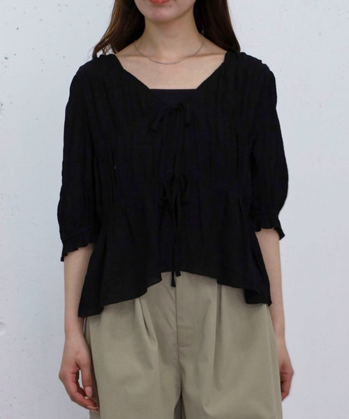 ✨近年✨ 定価3.9万 アンスリード ウェーブシャーリング2WAYシャツ セール】2wayシャーリングリボンBL（シャツ/ブラウス
