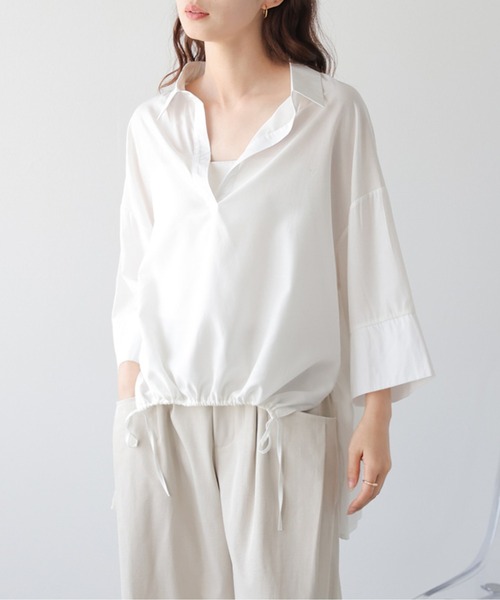La-gemme(ラジェム)の「2wayドロストスキッパーシャツ(シャツ/ブラウス・レディース・ブラック/ホワイト・フリー)」の1枚目の写真