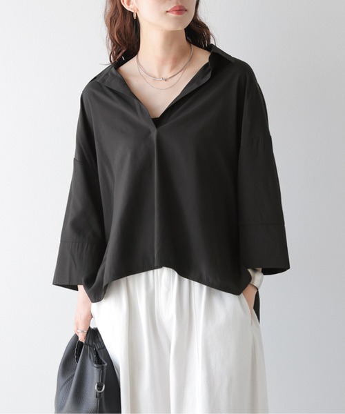 La-gemme(ラジェム)の「2wayドロストスキッパーシャツ(シャツ/ブラウス・レディース・ブラック/ホワイト・フリー)」の2枚目の写真