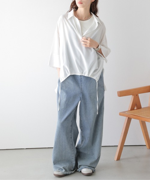 La-gemme(ラジェム)の「2wayドロストスキッパーシャツ(シャツ/ブラウス・レディース・ブラック/ホワイト・フリー)」の3枚目の写真