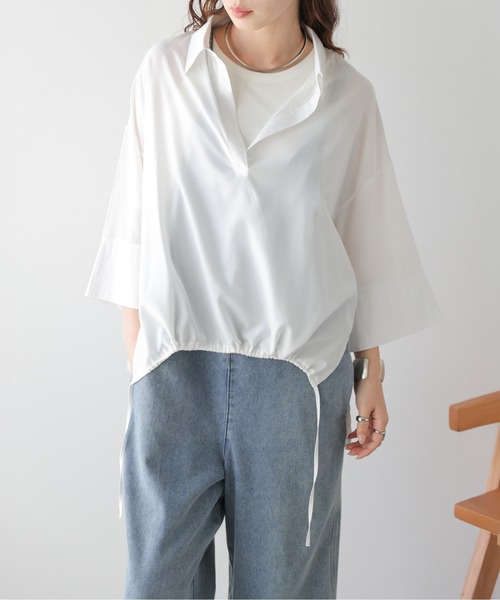 La-gemme(ラジェム)の「2wayドロストスキッパーシャツ(シャツ/ブラウス・レディース・ブラック/ホワイト・フリー)」の6枚目の写真