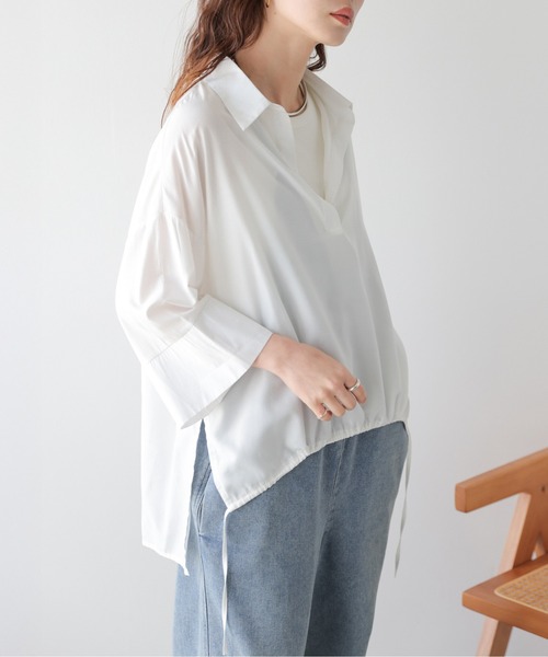 La-gemme(ラジェム)の「2wayドロストスキッパーシャツ(シャツ/ブラウス・レディース・ブラック/ホワイト・フリー)」の8枚目の写真