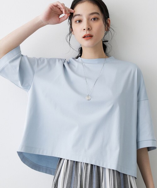Dessin(デッサン)の「【新色追加/体型カバー】美光沢カットソーボクシーシルエット(Tシャツ/カットソー・レディース・ライトブルー/ホワイト系/ナチュラル/チャコールグレー・03/02/01)」の21枚目の写真