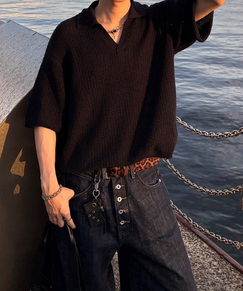 EMMA CLOTHES(エマクローズ)の「short sleeved skipper knit / 半袖スキッパーニット《後藤ファン/daichi別注カラー》(ポロシャツ・メンズ・チャコール/グリーン/ブラック/ブラウン系1/ホワイト系1・L/M)」の17枚目の写真