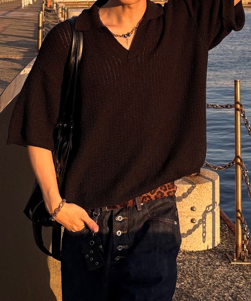 EMMA CLOTHES(エマクローズ)の「short sleeved skipper knit / 半袖スキッパーニット《後藤ファン/daichi別注カラー》(ポロシャツ・メンズ・チャコール/グリーン/ブラック/ブラウン系1/ホワイト系1・L/M)」の18枚目の写真