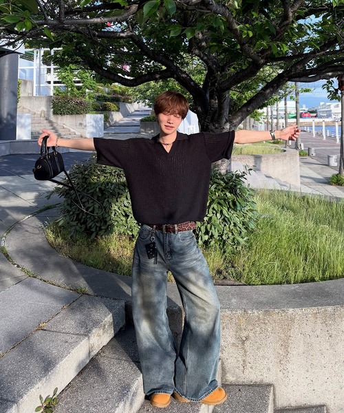 EMMA CLOTHES(エマクローズ)の「short sleeved skipper knit / 半袖スキッパーニット《後藤ファン/daichi別注カラー》(ポロシャツ・メンズ・チャコール/グリーン/ブラック/ブラウン系1/ホワイト系1・L/M)」の20枚目の写真