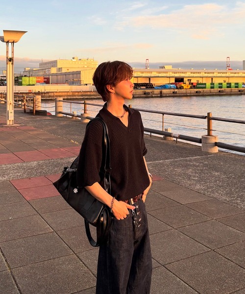EMMA CLOTHES(エマクローズ)の「short sleeved skipper knit / 半袖スキッパーニット《後藤ファン/daichi別注カラー》(ポロシャツ・メンズ・チャコール/グリーン/ブラック/ブラウン系1/ホワイト系1・L/M)」の21枚目の写真