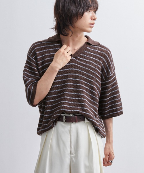 EMMA CLOTHES（エマクローズ）の「short sleeved skipper knit / 半袖スキッパーニット《後藤ファン/daichi別注カラー》（ポロシャツ・メンズ・チャコール/グリーン/ブラック/ブラウン系1/ホワイト系1・L/M）」の7枚目の写真