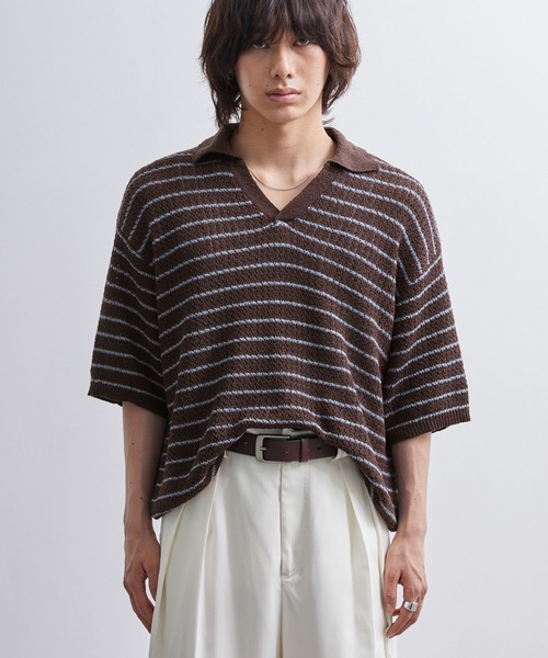 EMMA CLOTHES（エマクローズ）の「short sleeved skipper knit / 半袖スキッパーニット《後藤ファン/daichi別注カラー》（ポロシャツ・メンズ・チャコール/グリーン/ブラック/ブラウン系1/ホワイト系1・L/M）」の9枚目の写真