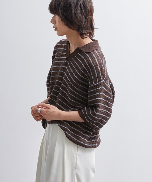 EMMA CLOTHES（エマクローズ）の「short sleeved skipper knit / 半袖スキッパーニット《後藤ファン/daichi別注カラー》（ポロシャツ・メンズ・チャコール/グリーン/ブラック/ブラウン系1/ホワイト系1・L/M）」の10枚目の写真