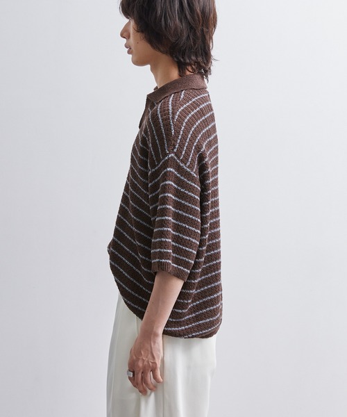 EMMA CLOTHES（エマクローズ）の「short sleeved skipper knit / 半袖スキッパーニット《後藤ファン/daichi別注カラー》（ポロシャツ・メンズ・チャコール/グリーン/ブラック/ブラウン系1/ホワイト系1・L/M）」の12枚目の写真