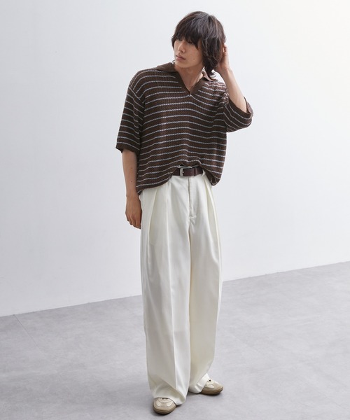 EMMA CLOTHES（エマクローズ）の「short sleeved skipper knit / 半袖スキッパーニット《後藤ファン/daichi別注カラー》（ポロシャツ・メンズ・チャコール/グリーン/ブラック/ブラウン系1/ホワイト系1・L/M）」の14枚目の写真