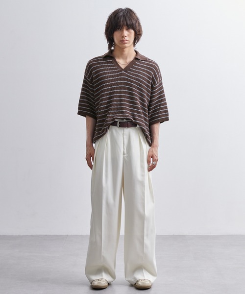 EMMA CLOTHES（エマクローズ）の「short sleeved skipper knit / 半袖スキッパーニット《後藤ファン/daichi別注カラー》（ポロシャツ・メンズ・チャコール/グリーン/ブラック/ブラウン系1/ホワイト系1・L/M）」の16枚目の写真
