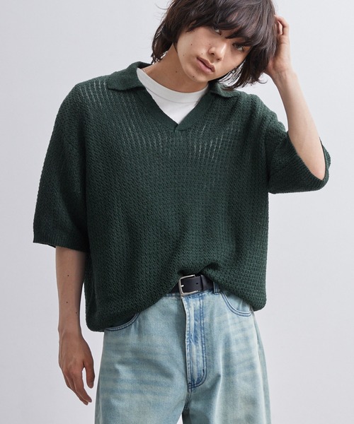 EMMA CLOTHES（エマクローズ）の「short sleeved skipper knit / 半袖スキッパーニット《後藤ファン/daichi別注カラー》（ポロシャツ・メンズ・チャコール/グリーン/ブラック/ブラウン系1/ホワイト系1・L/M）」の21枚目の写真