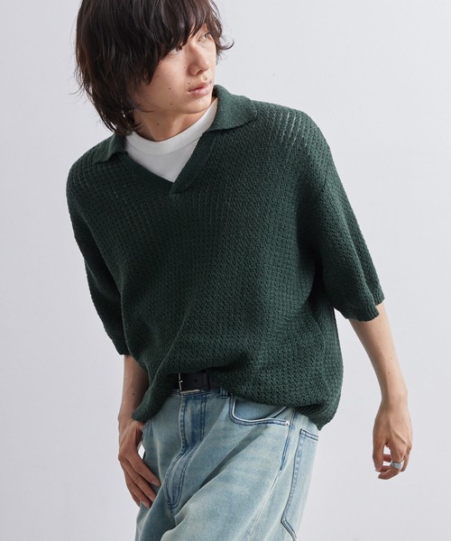EMMA CLOTHES（エマクローズ）の「short sleeved skipper knit / 半袖スキッパーニット《後藤ファン/daichi別注カラー》（ポロシャツ・メンズ・チャコール/グリーン/ブラック/ブラウン系1/ホワイト系1・L/M）」の22枚目の写真