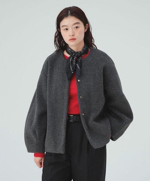 BEAMS HEART(ビームスハート)の「メランジ ノーカラー ジャケット(ノーカラージャケット・レディース・ホワイト系その他5/チャコールグレー・FREE)」の1枚目の写真