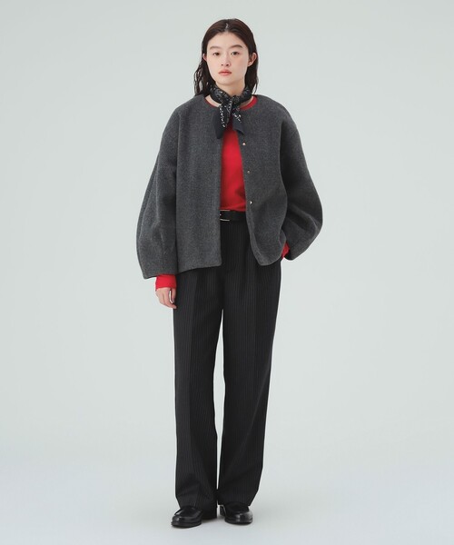 BEAMS HEART(ビームスハート)の「メランジ ノーカラー ジャケット(ノーカラージャケット・レディース・ホワイト系その他5/チャコールグレー・FREE)」の3枚目の写真