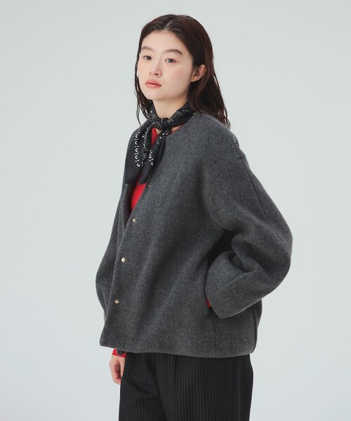 BEAMS HEART(ビームスハート)の「メランジ ノーカラー ジャケット(ノーカラージャケット・レディース・ホワイト系その他5/チャコールグレー・FREE)」の5枚目の写真