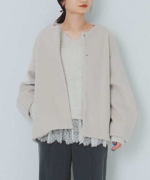 BEAMS HEART(ビームスハート)の「メランジ ノーカラー ジャケット(ノーカラージャケット・レディース・ホワイト系その他5/チャコールグレー・FREE)」の2枚目の写真
