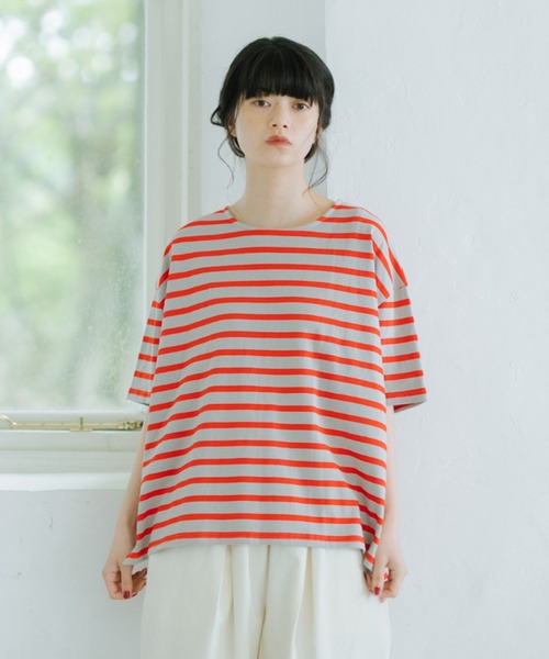 オローネ(オローネ)の「サブリナボーダーTシャツ(Tシャツ/カットソー・レディース・ブルー系その他/グレー系その他/レッド系その他/ベージュ系その他・FREE)」の4枚目の写真
