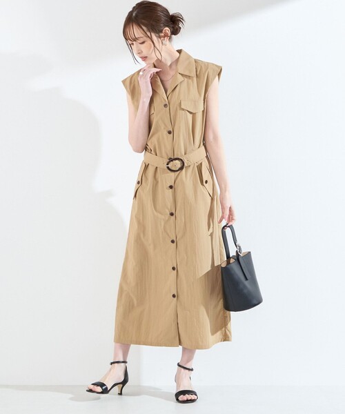 SHIPS Colors(シップス カラーズ)の「SHIPS Colors:〈接触冷感・UVカット・透湿〉ファンクション シャツ ワンピース◇(ワンピース・レディース・ベージュ/オリーブ/ネイビー・ONE SIZE)」の2枚目の写真