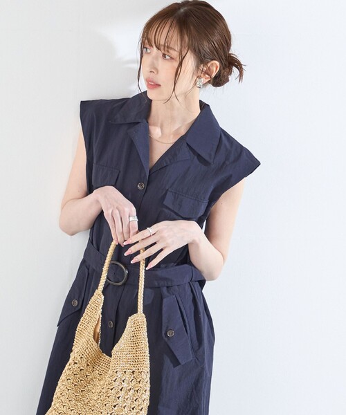 SHIPS Colors(シップス カラーズ)の「SHIPS Colors:〈接触冷感・UVカット・透湿〉ファンクション シャツ ワンピース◇(ワンピース・レディース・ベージュ/オリーブ/ネイビー・ONE SIZE)」の1枚目の写真