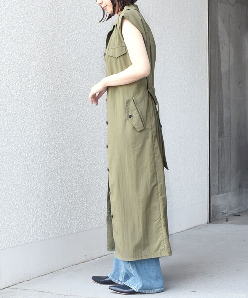 SHIPS Colors(シップス カラーズ)の「SHIPS Colors:〈接触冷感・UVカット・透湿〉ファンクション シャツ ワンピース◇(ワンピース・レディース・ベージュ/オリーブ/ネイビー・ONE SIZE)」の9枚目の写真