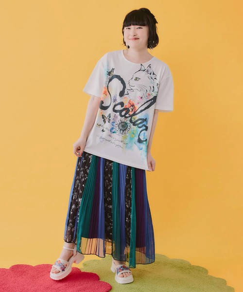ScoLar(スカラー)の「162645:楊柳シフォン ストライプスカート(スカート・レディース・レッド/パープル・M)」の3枚目の写真