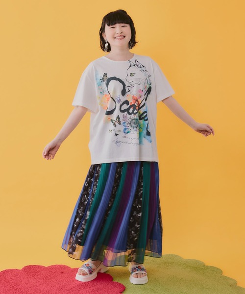 ScoLar(スカラー)の「162645:楊柳シフォン ストライプスカート(スカート・レディース・レッド/パープル・M)」の4枚目の写真
